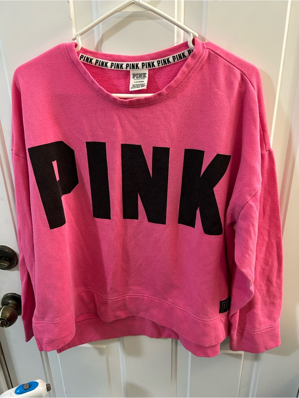 PINK Victoria's Secret Hot Pink Crewneck Sweatshirt with Black Logo